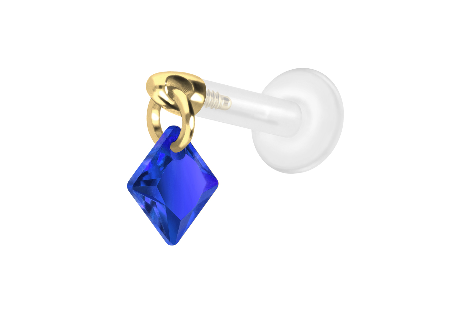 PTFE Labret Piercing mit Innengewinde + Titan-Aufsatz KRISTALLQUADRAT